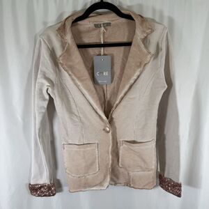 New Core Sweater Women's Small White Distressed Button Front Pockets Made Italy